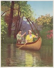 boy and girl paddling canoe